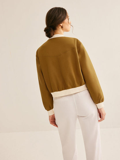 Olive Grace Ribbed Bomber Jacket Siaora