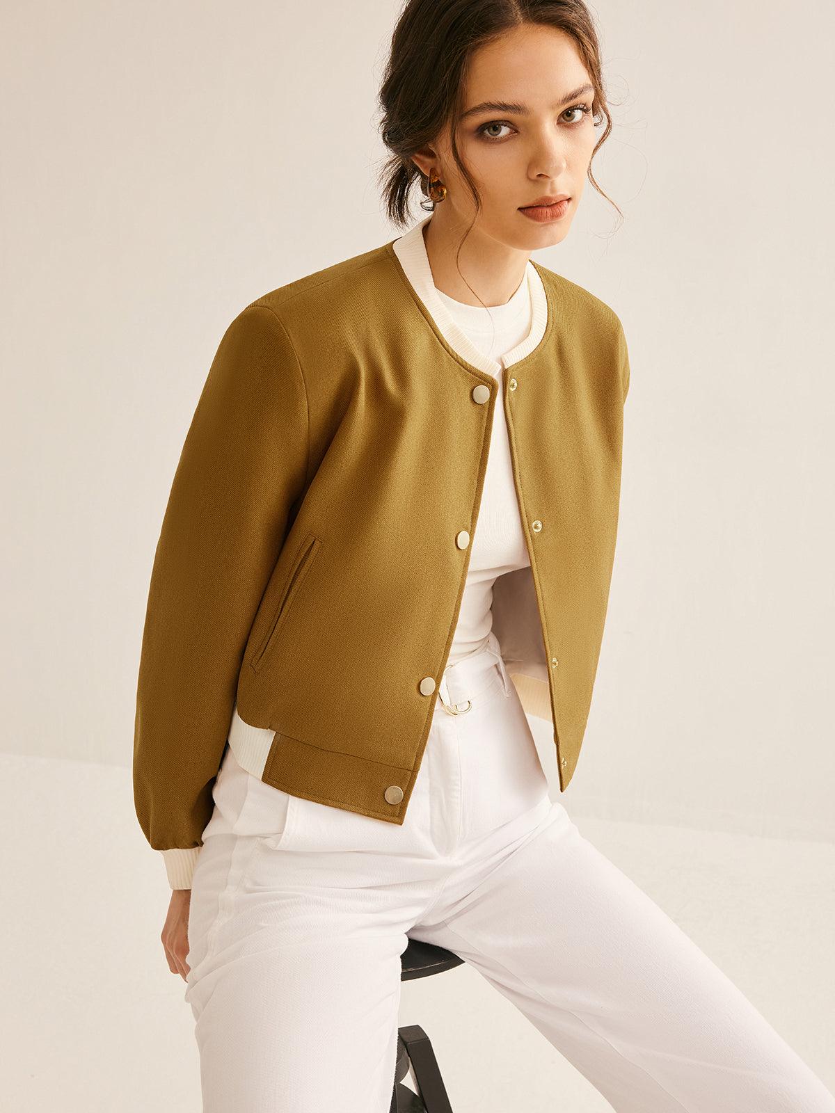 Olive Grace Ribbed Bomber Jacket Siaora