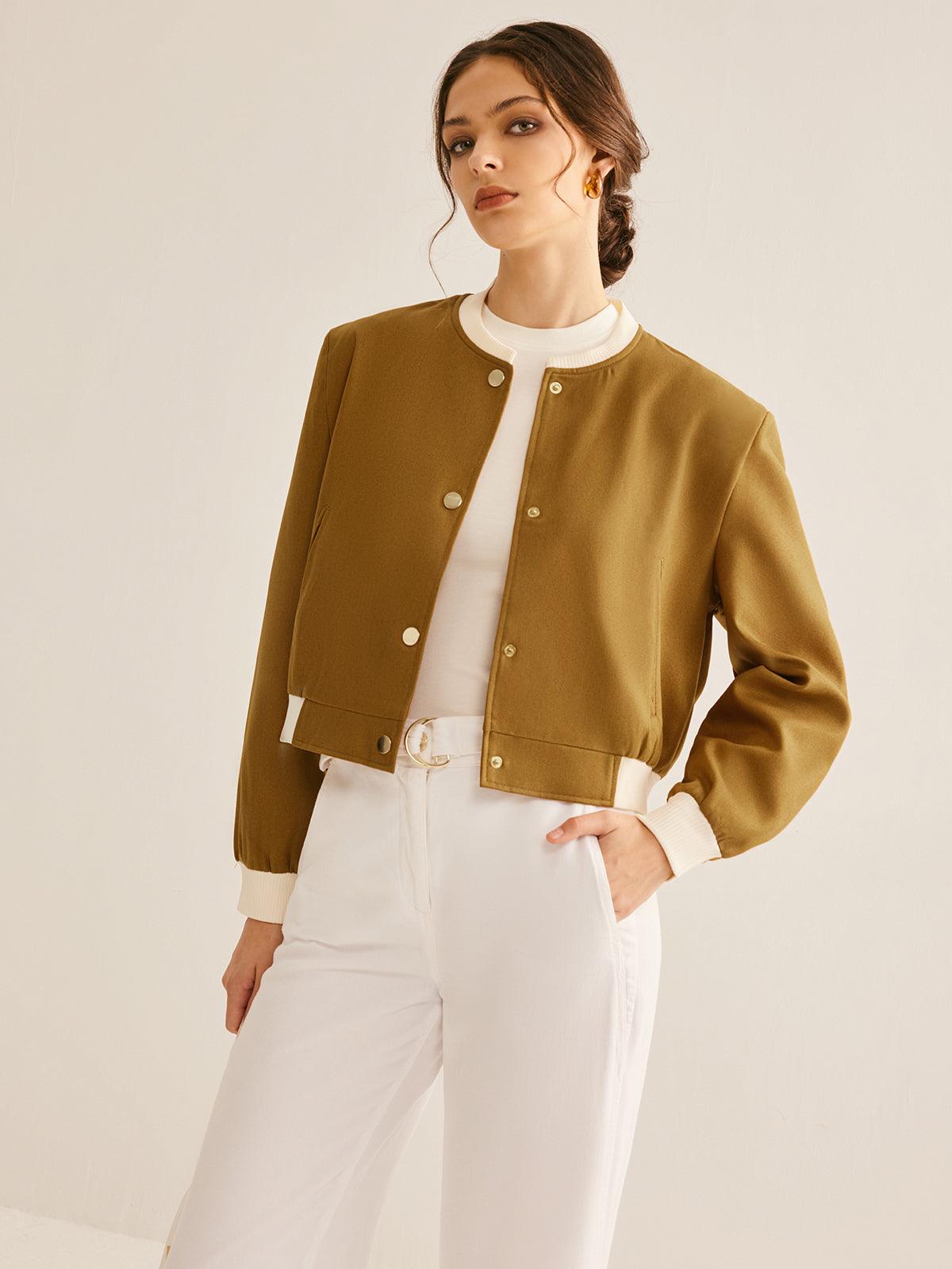 Olive Grace Ribbed Bomber Jacket Siaora