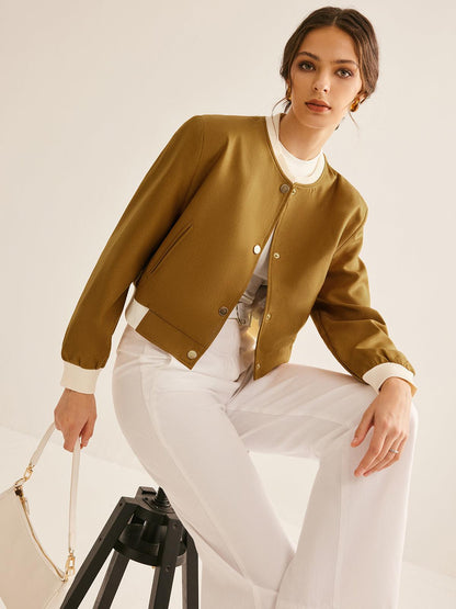 Olive Grace Ribbed Bomber Jacket Siaora