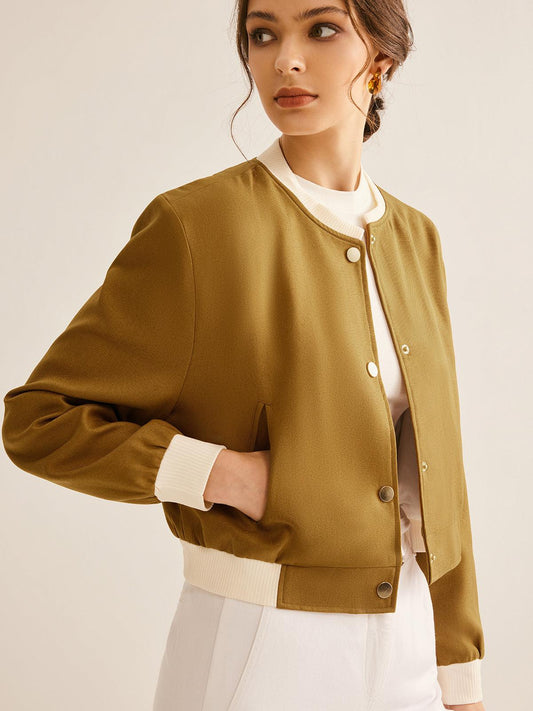 Olive Grace Ribbed Bomber Jacket Siaora