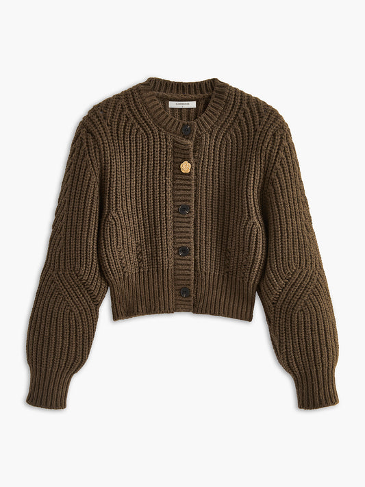 Yuvarlak Yaka Metal Detaylı Crop Hırka Siaora
