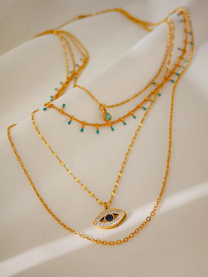 Çok Katmanlı Rhinestone Nazar Boncuğu Kolye THESVELTECHIC