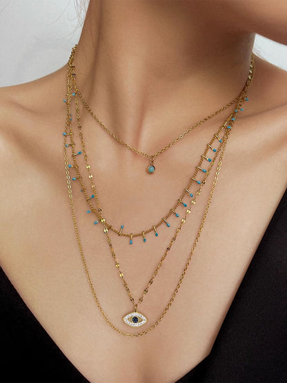 Çok Katmanlı Rhinestone Nazar Boncuğu Kolye THESVELTECHIC