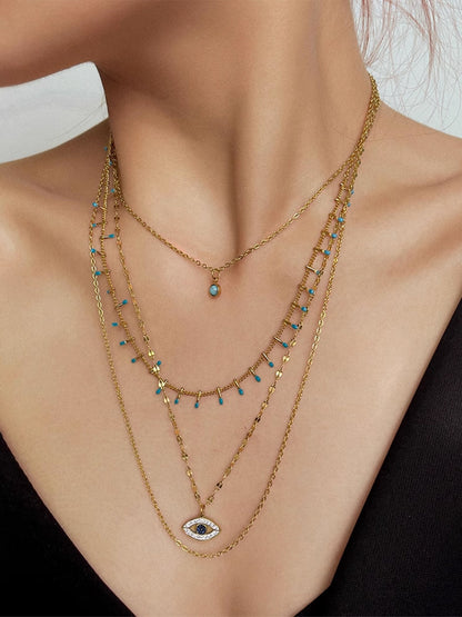 Çok Katmanlı Rhinestone Nazar Boncuğu Kolye THESVELTECHIC