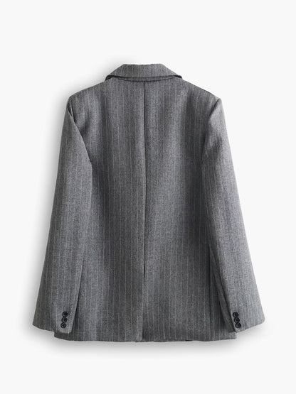 Gri Çizgili Oversize Blazer Ceket Siaora