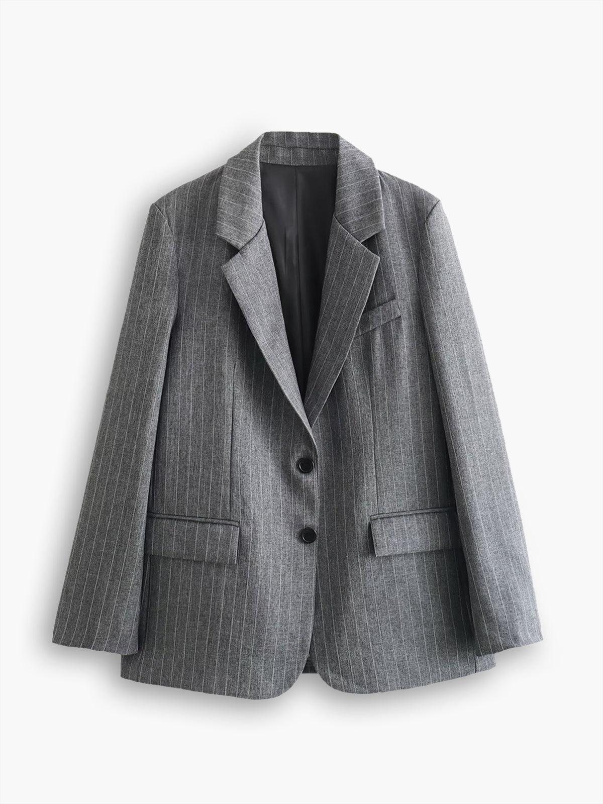 Gri Çizgili Oversize Blazer Ceket Siaora