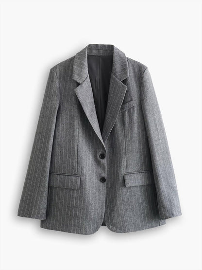 Gri Çizgili Oversize Blazer Ceket Siaora