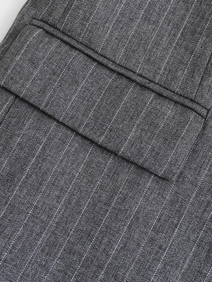 Gri Çizgili Oversize Blazer Ceket Siaora