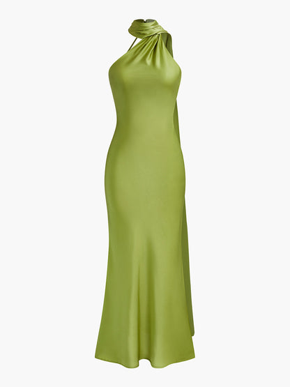 Sırtı Açık Saten Halter Abiye Elbise THESVELTECHIC