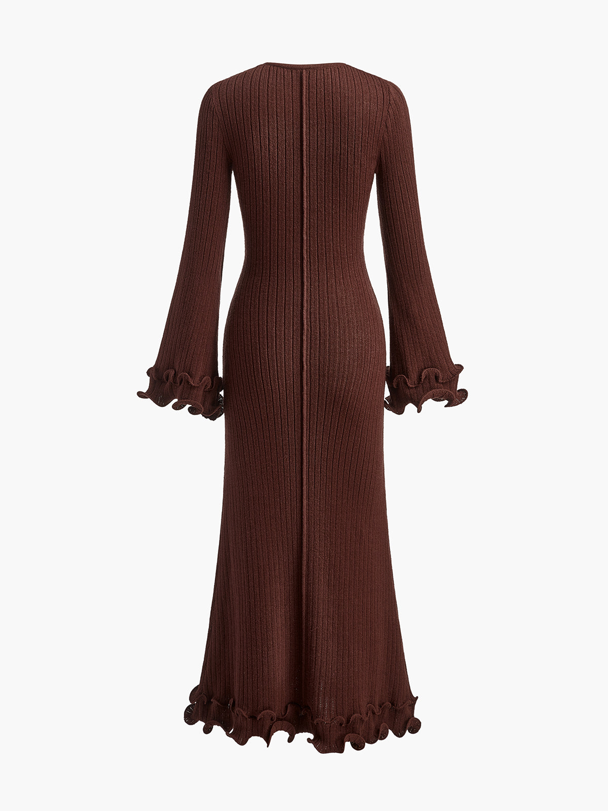 Semi-Sheer Piping Ruffle Drawstring Knit Dress COMMENSE