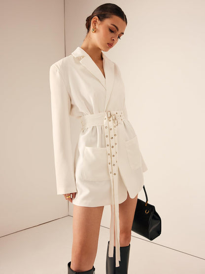 White Grace Belted Blazer Ceket Siaora