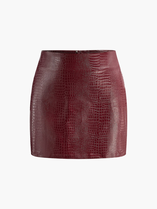 Suni Deri Dokulu Mini Etek Shine Aura