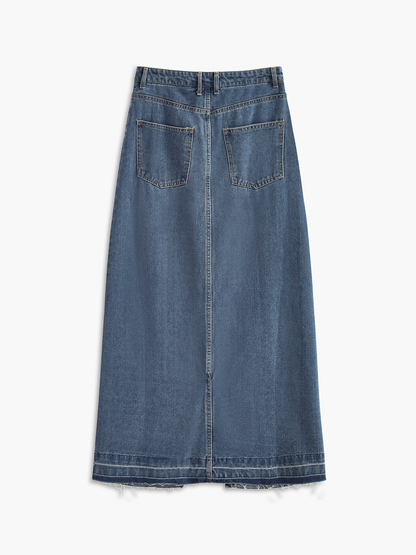 Yüksek Bel Yırtmaçlı Denim Midi Etek Shine Aura
