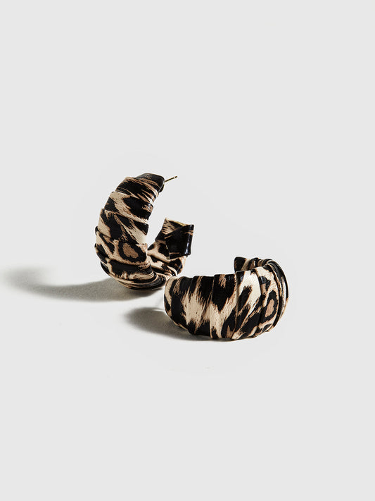 Leopar Desenli C-Şekil Stud Halka Küpeler THESVELTECHIC