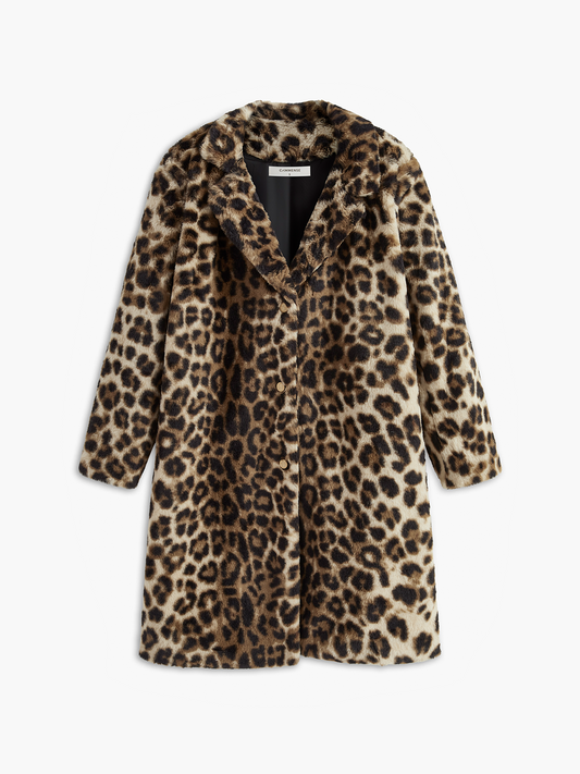 Leopard Print Oversized Faux Fur Coat Quvarse