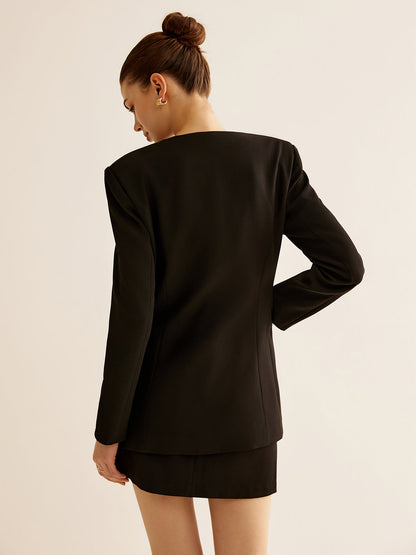 Metal Düğmeli İnce Blazer Quvarse