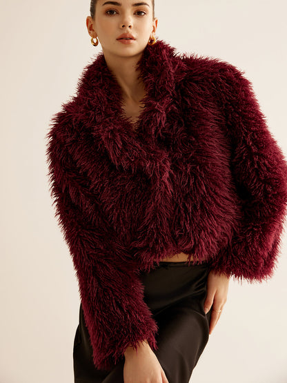 Bordo Kısa Suni Kürk Mont THESVELTECHIC