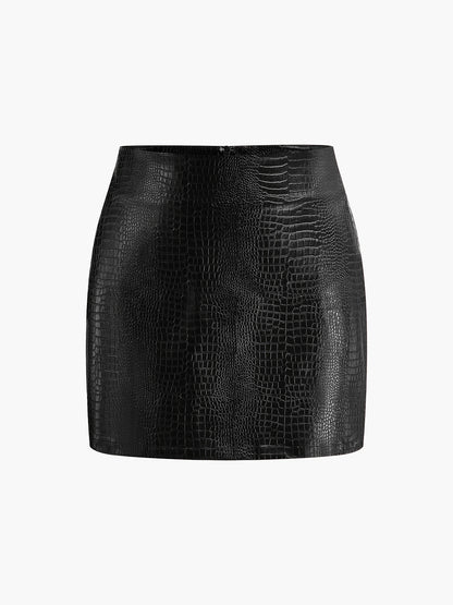 Suni Deri Dokulu Mini Etek Shine Aura