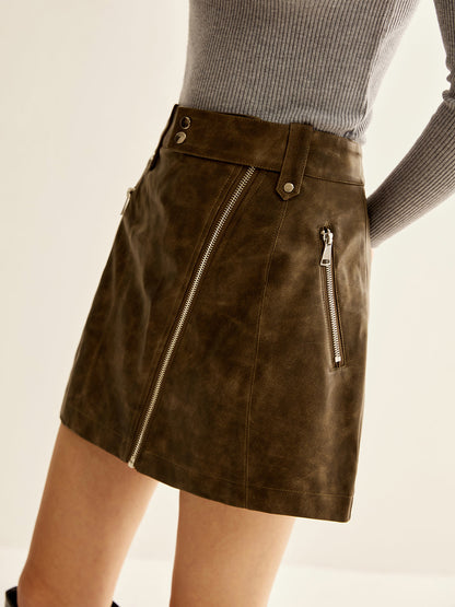 Asymmetrical Zipper Pockets Faux Leather Skirt THESVELTECHIC