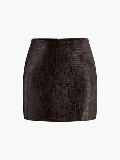 Suni Deri Dokulu Mini Etek Shine Aura