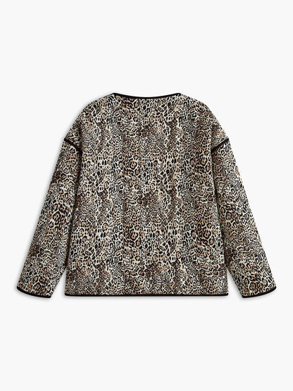 Contrast Trim Leopard Printed Winter Coat Quvarse