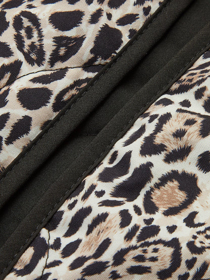 Contrast Trim Leopard Printed Winter Coat Quvarse