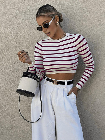 Elena Çizgili Crop Bluz Siaora