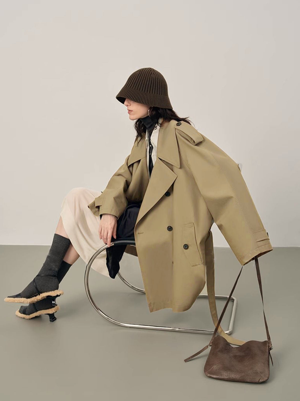 Yaka Oversize Kemerli Trençkot Quvarse