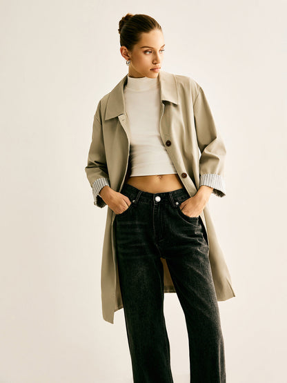Pinstripe-Cuff Long Trench Coat Quvarse