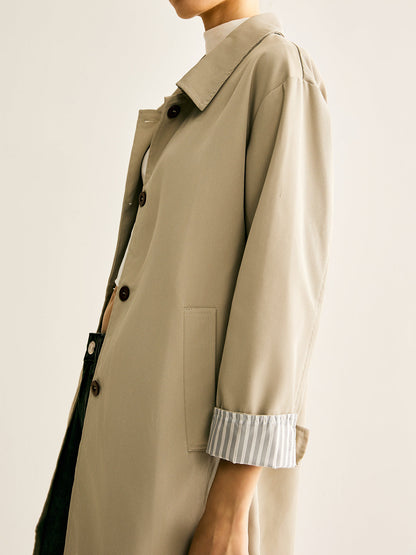 Pinstripe-Cuff Long Trench Coat Quvarse