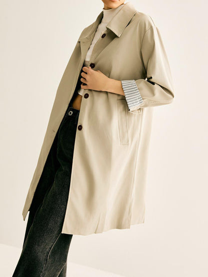Pinstripe-Cuff Long Trench Coat Quvarse