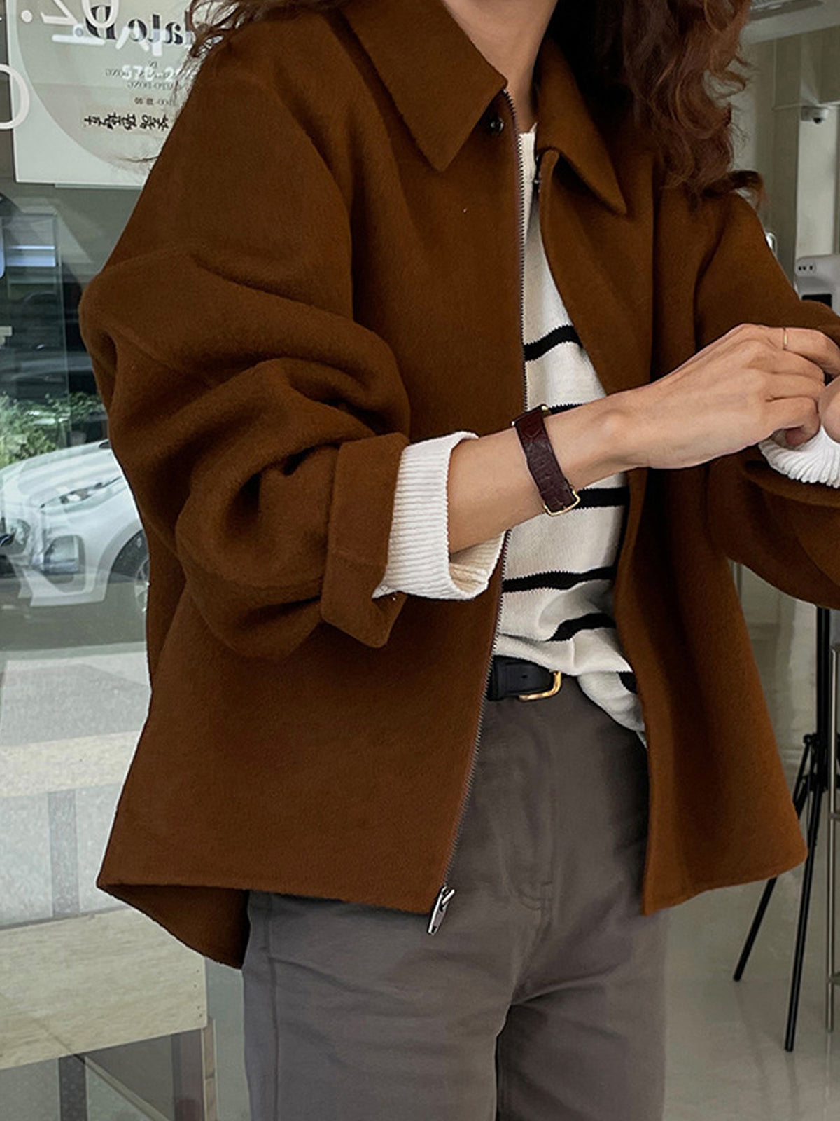 Vintage Fermuarlı Vardiyalı Blazer Siaora