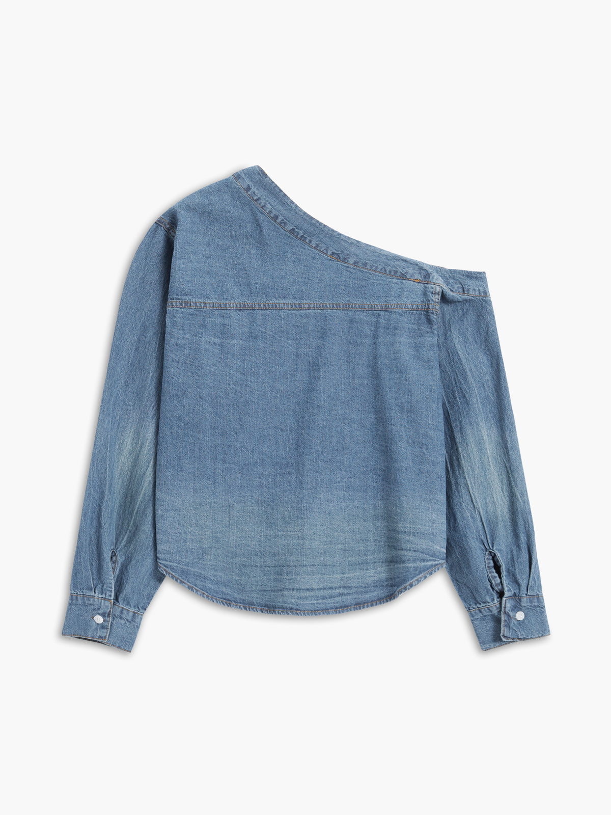 Asimetrik Yaka Denim Crop Gömlek Siaora