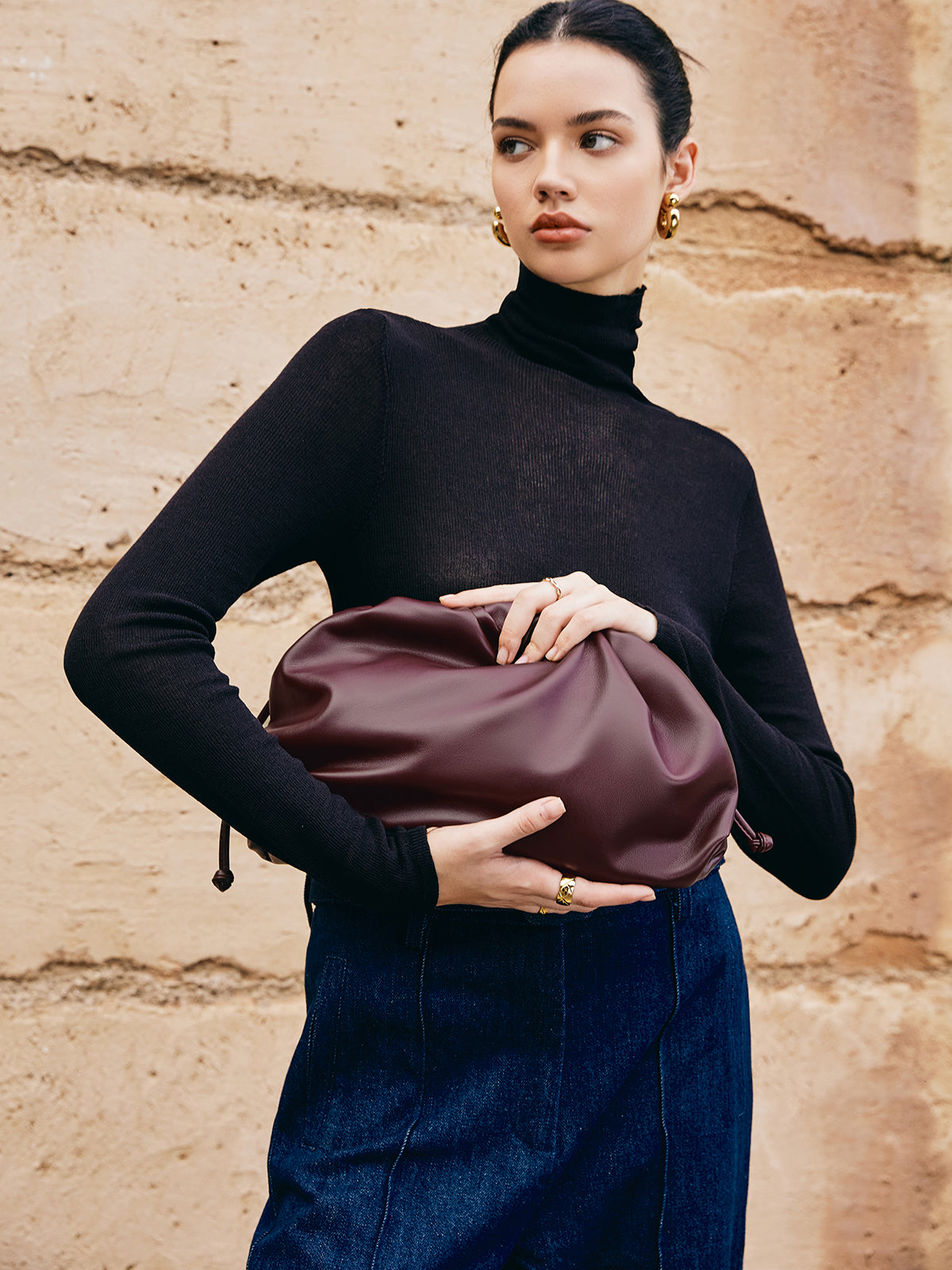 Ç drawstring Yumuşak Clutch Çantası THESVELTECHIC