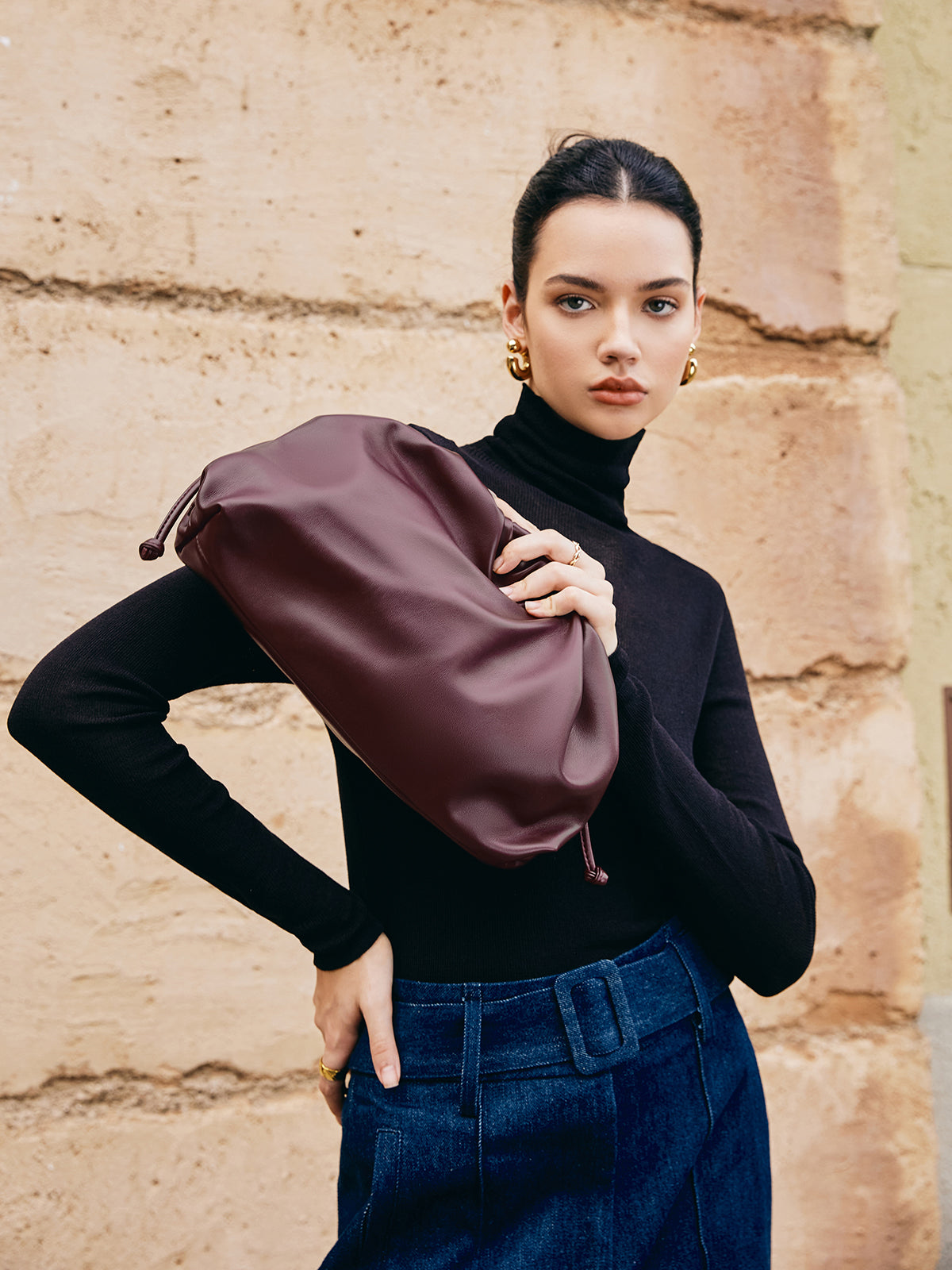 Ç drawstring Yumuşak Clutch Çantası THESVELTECHIC