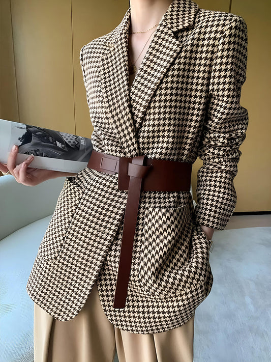 Houndstooth Kemerli Ayrık Ceket Quvarse