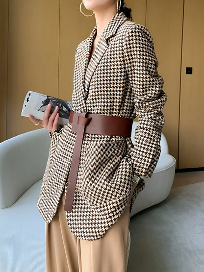Houndstooth Kemerli Ayrık Ceket Quvarse