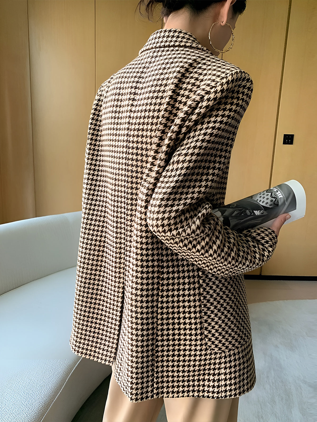 Houndstooth Kemerli Ayrık Ceket Quvarse