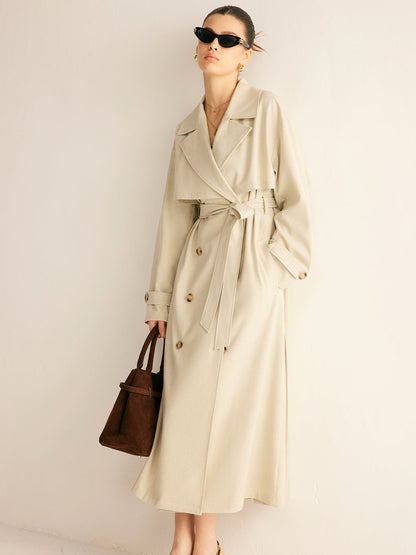 Elegant Pleated Trench Coat With Belt Quvarse