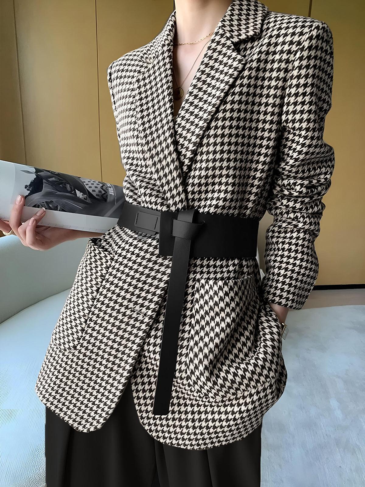 Elegance Pied-de-Poule Blazer Ceket Siaora