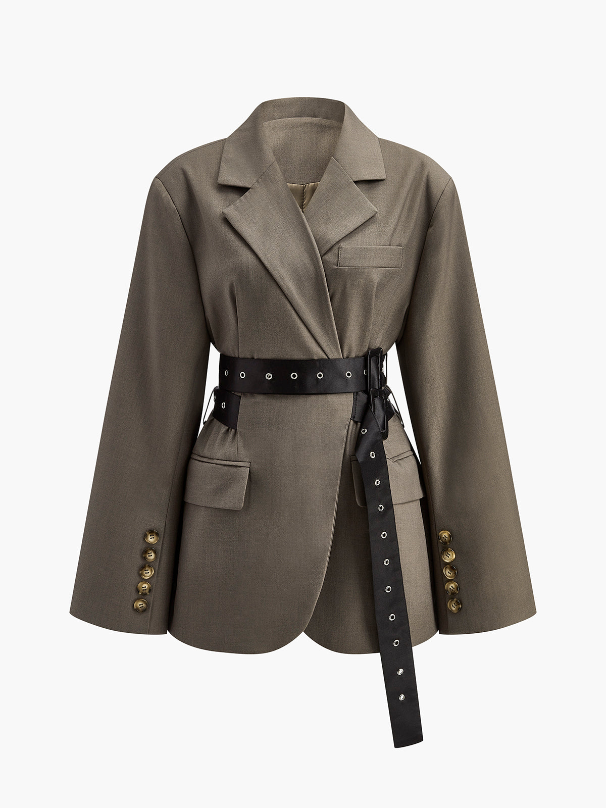 Kemerli Retro Düğmeli Blazer Siaora