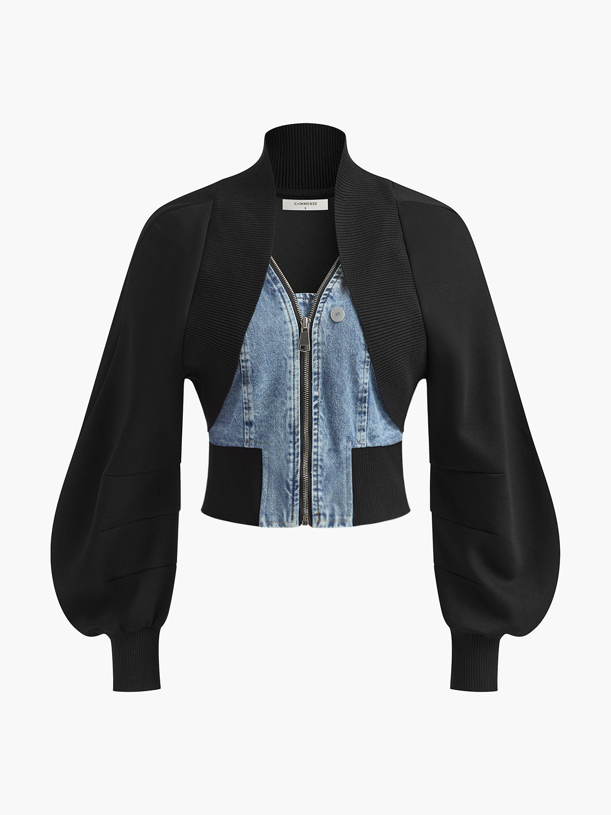 Puf Kollu Denim Panel İnce Ceket THESVELTECHIC