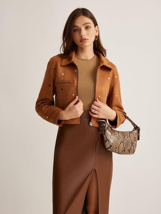 Studded Suede Crop Ceket Siaora