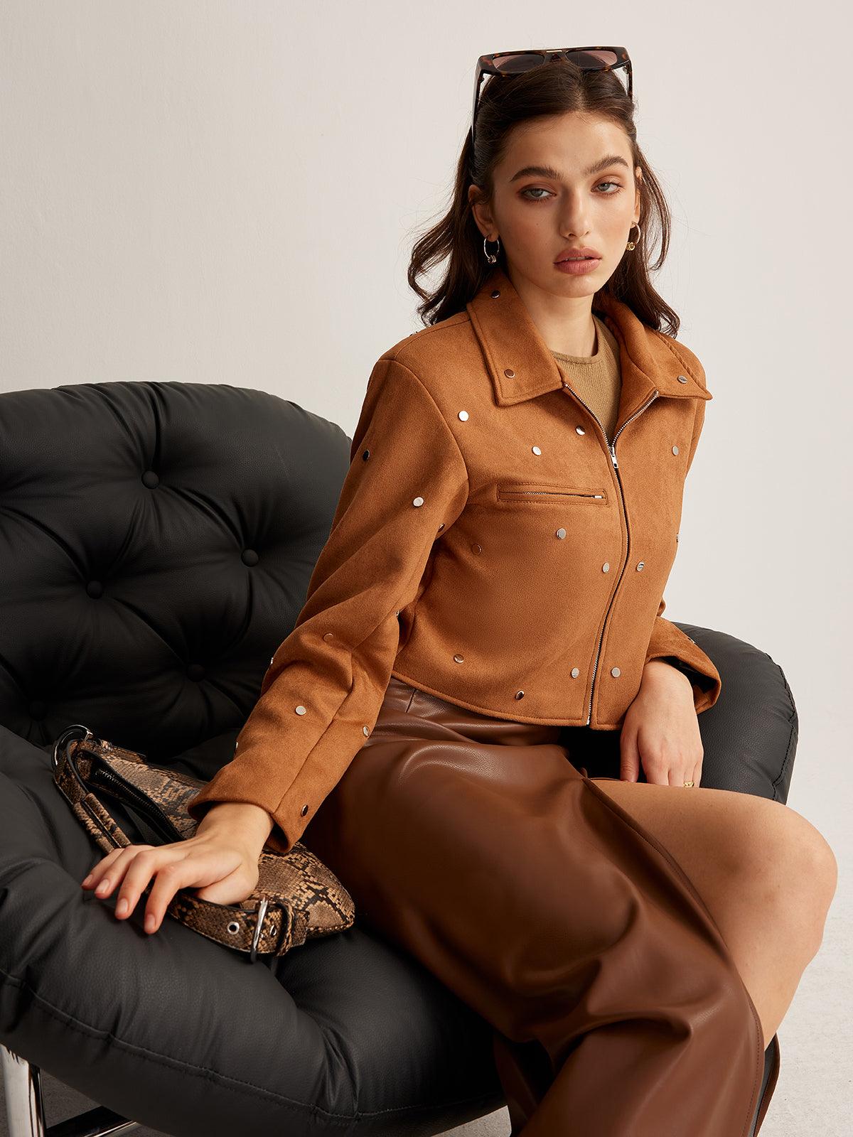 Studded Suede Crop Ceket Siaora