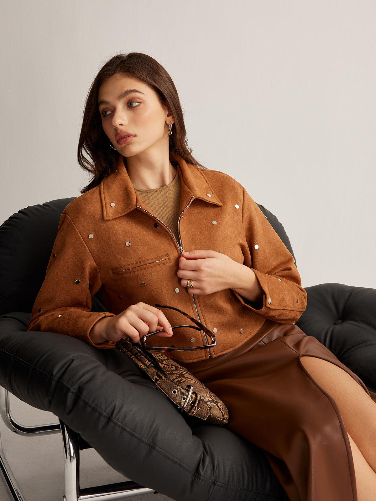 Studded Suede Crop Ceket Siaora