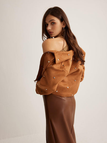 Studded Suede Crop Ceket Siaora