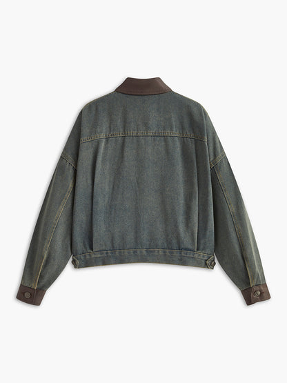 Vintage Contrast Trim Lapel Denim Jacket THESVELTECHIC