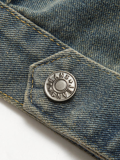 Vintage Contrast Trim Lapel Denim Jacket THESVELTECHIC