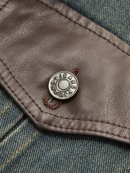 Vintage Contrast Trim Lapel Denim Jacket THESVELTECHIC